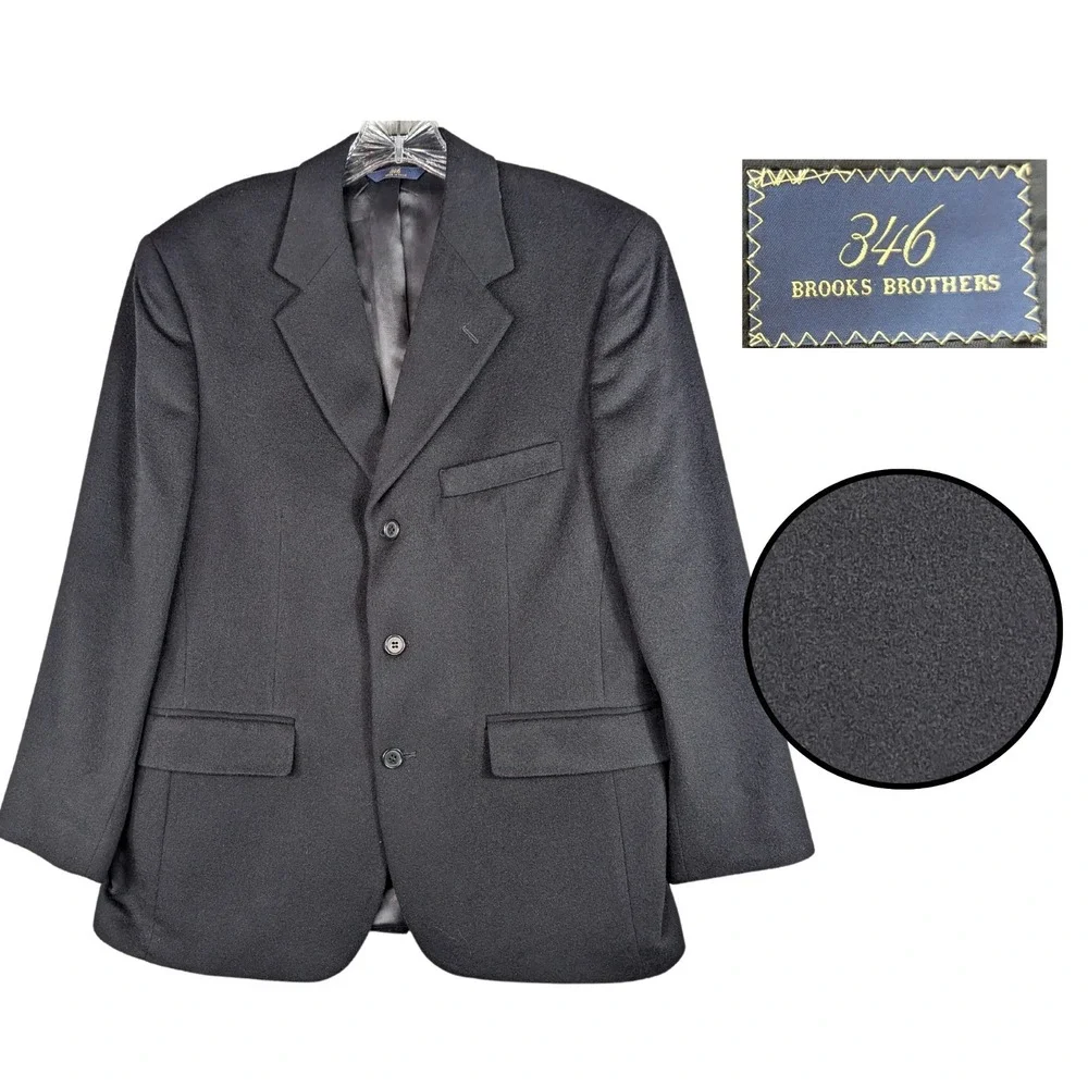 Brooks Brothers 346 Sport Jacket Mens 40S Black Cashmere? Coat Career Corpcore